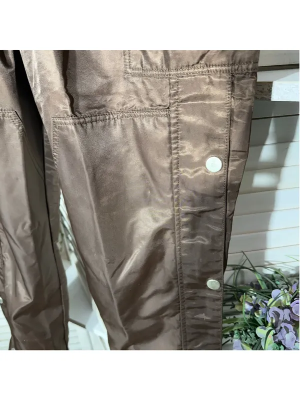 Vintage Y2K brown cargo pants satin look waterproof snap punk whimsigoth alt S - Image 9