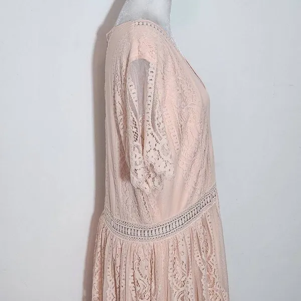 Peachy Pink Lace Formal Maxi Dress Size 2X Pink Formal Wedding Guest Dress - Image 6