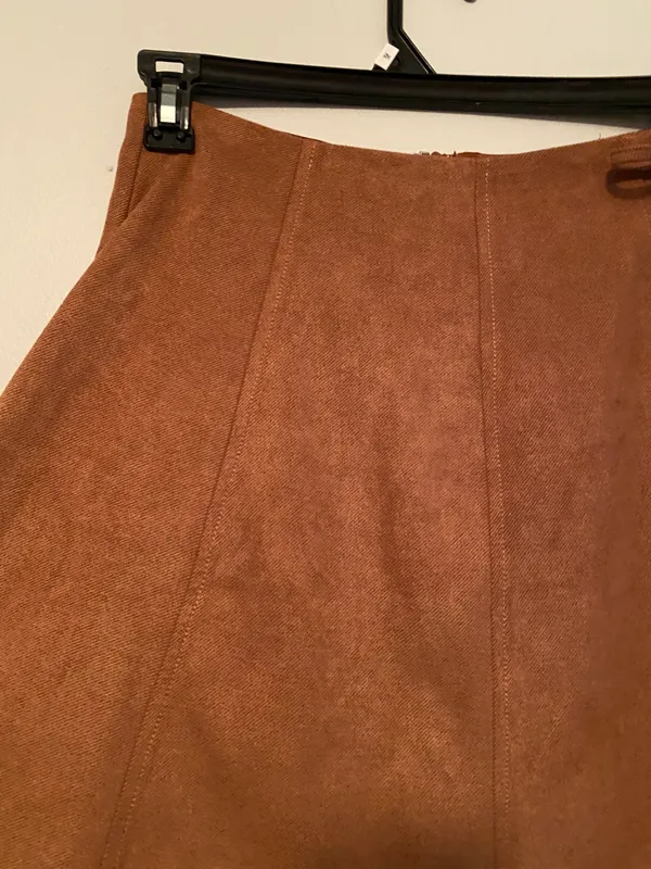 She & Sky Brown Faux Suede Wrap Gored Skirt With Side Tie - Image 2
