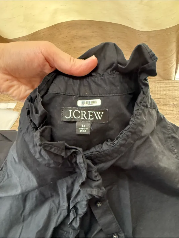J.CREW | Cottage Ruffle Front Shirt-Dress in Cotton Poplin Size 12 Black BP840 - Image 4