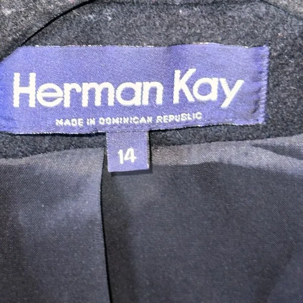 Vintage Herman Kay 100% WOOL Coat‎ Lined Jacket Pea Coat Black Size 14 - Image 4