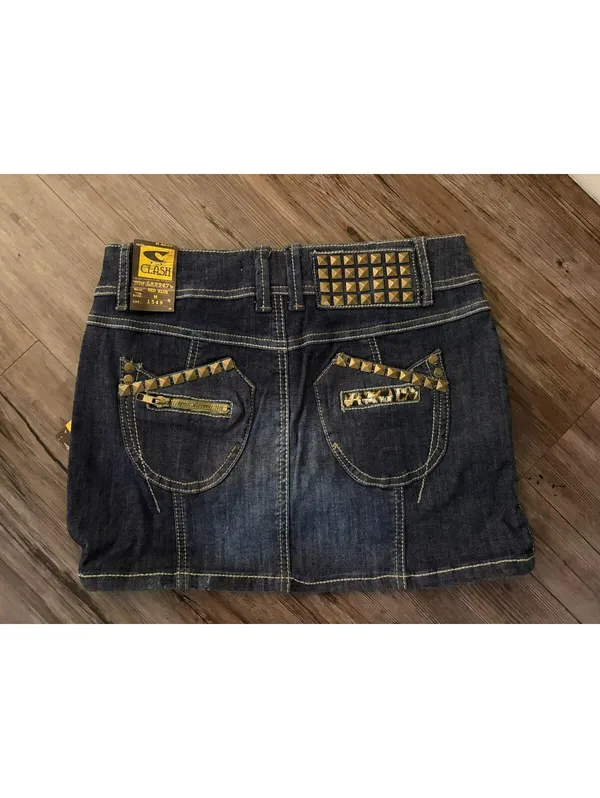 NWT Y2K Clash Jeans Studded Denim Mini Skirt Leopard Print M - Image 2