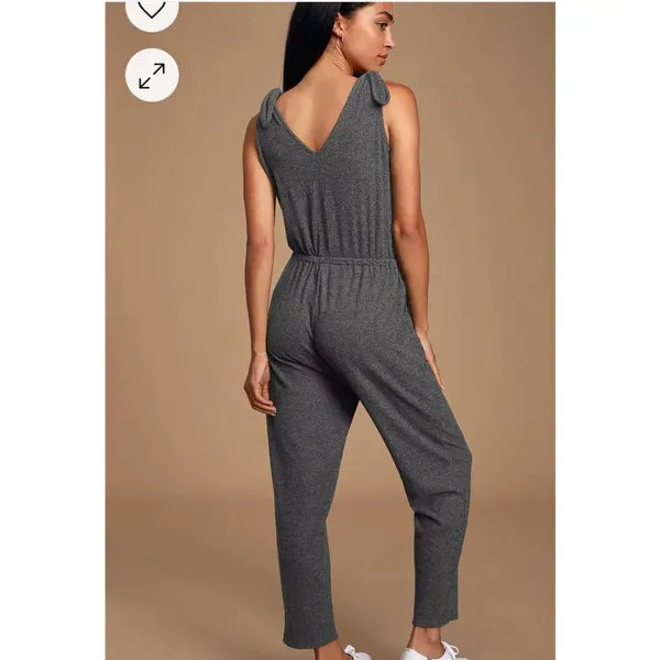 Lulus Belmore Heathered Charcoal Grey Ribbed Sleeveless Jumpsuit Size Medium - Image 3