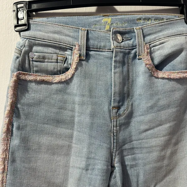7 For All Mankind The High‎ Waist Ankle Skinny with Fringe Detail in 23 - Image 2
