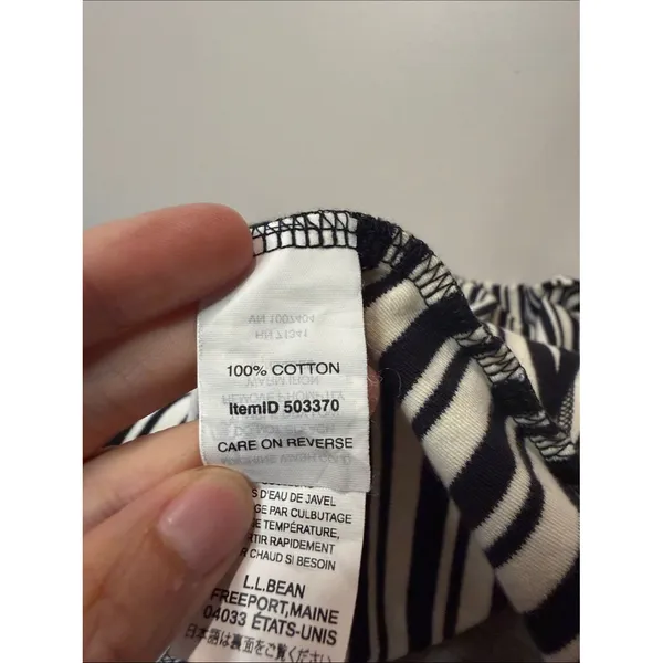 L.L. Bean Black White Striped Collared Pullover‎ Long Sleeve Top Fisherman SZ L - Image 6