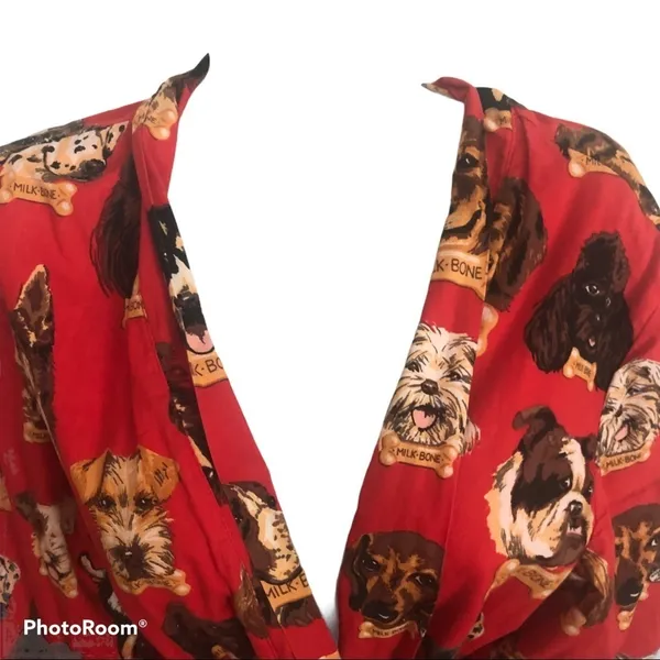 Nick & Nora Dog Milk Bone Belted Shortie Robe Red Sz. S Dog Lovers Favorite - Image 3