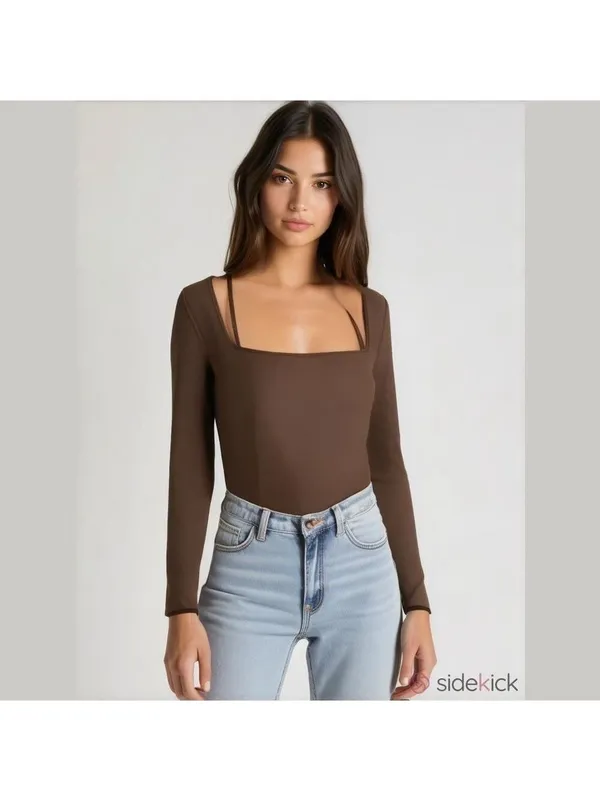 Abercrombie & Fitch Long Sleeve Strappy Ponte Top Brown Large - Image 2