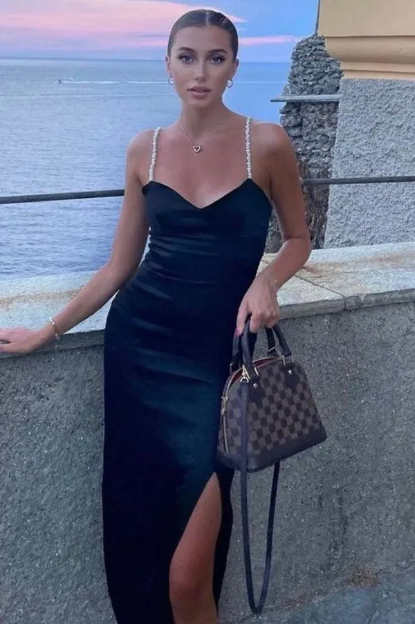 ZARA NWT Black SATIN EFFECT DRESS WITH PEARL EFFECT STRAPS - Image 3