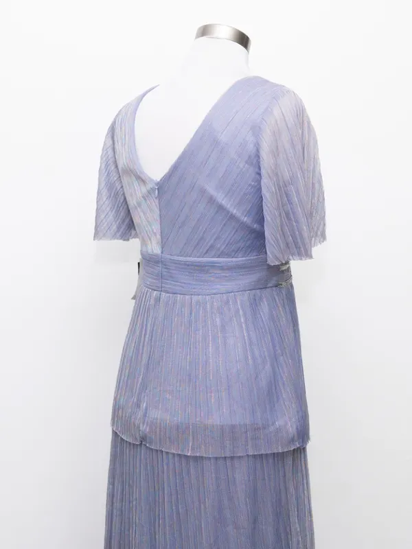 R&M Richards - Tiered Metallic Pleated Rhinestone Waist Gown - Image 11