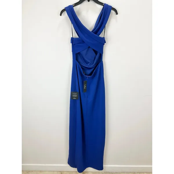Lulus Head to Cocktail Hour Royal Blue Halter Neck Maxi Dress Formal Medium NWT - Image 10
