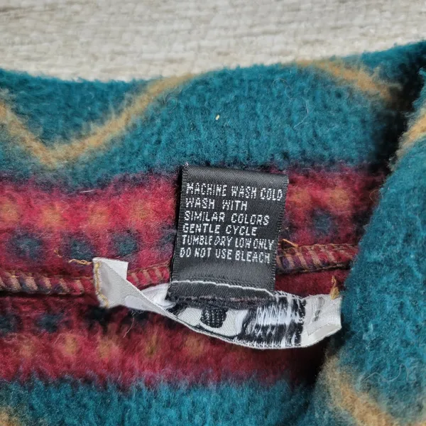 Vtg Aztec Southwest Fleece Shacket Womens Size Sm Red Green Pearl Button Up - Image 4