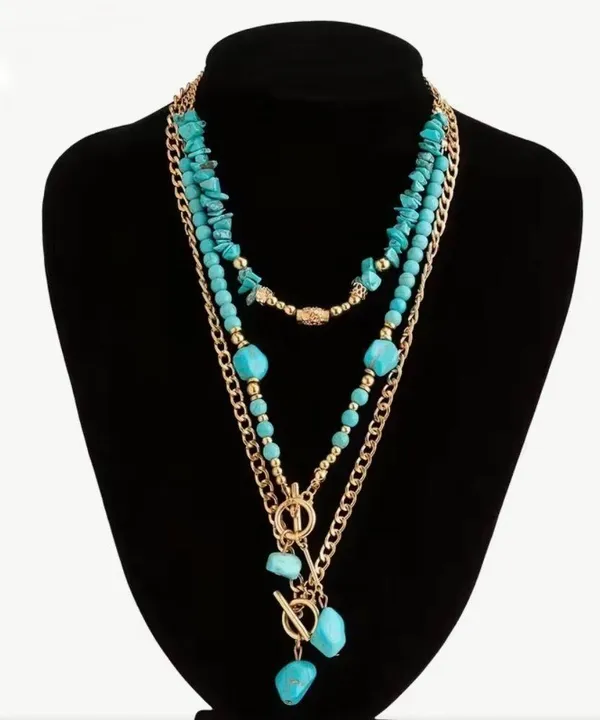 Elegant Turquoise and Gold Layered Necklace - Image 6