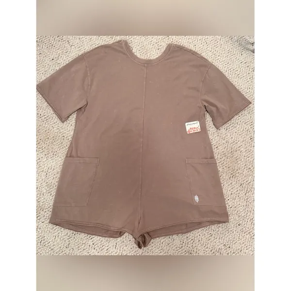 NWT Free People Hot Shot Tee Romper Mocha Latte Brown‎ XS FP Movement Athleisure - Image 12