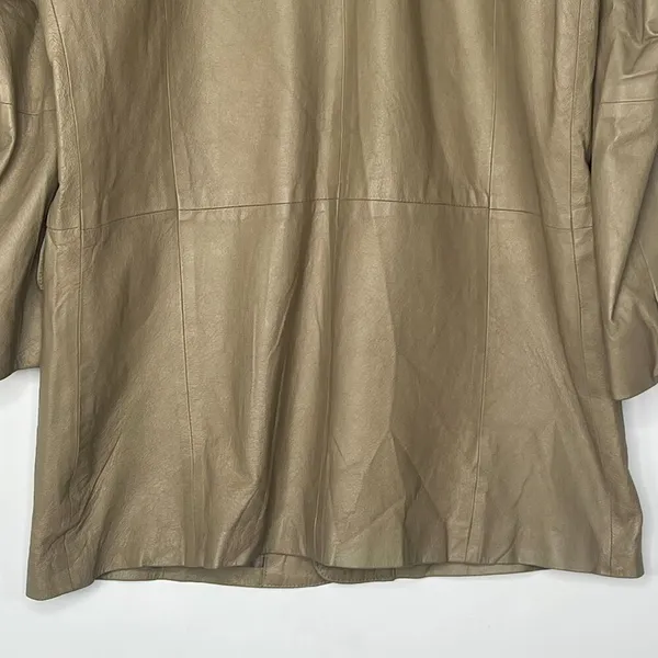 Vintage Y2K Cougar Leather Taupe Beige Oversized Long Jacket Coat Womens L - Image 11
