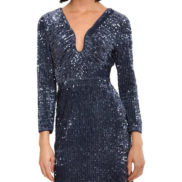 NWT Donna Morgan Holiday Sequin Dress Event Occasion Cocktail Dark Blue Gray 16 - Image 2