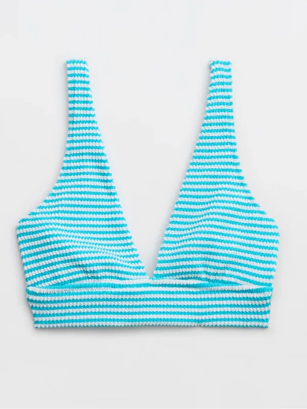 {American Eagle Aerie} Brand New Crinkle Stripe Longline Plunge Bikini Top - Image 3