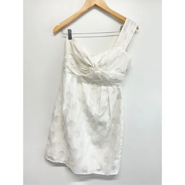 MM Couture by Miss Me White One Shoulder Burnout Polka Dot Mini‎ Dress Size M - Image 2