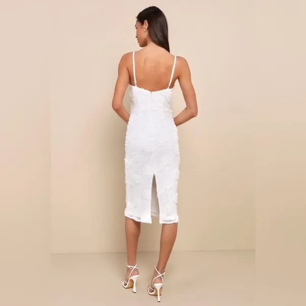 Lulus White Romantic Lace Textured Bodycon Midi Dress Sz.S NWT - Image 4