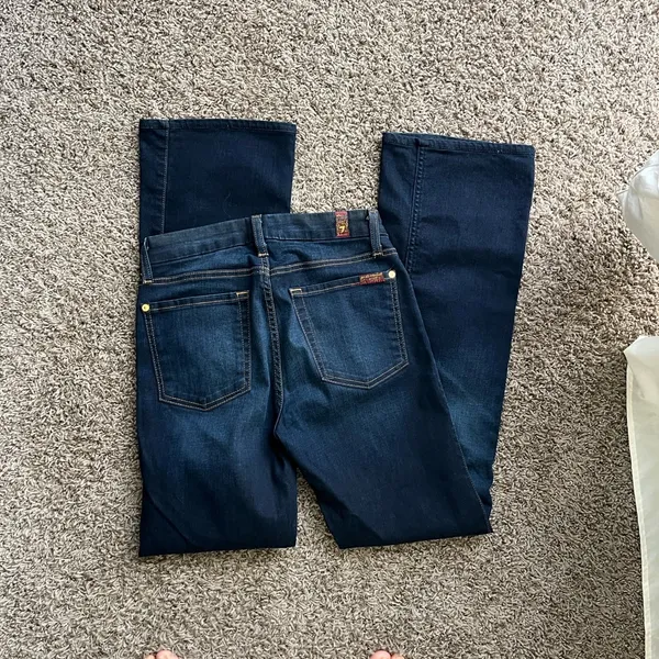 7 For All Mankind Dark Indigo Mid Rise Kimmie Boot Jeans - Image 10