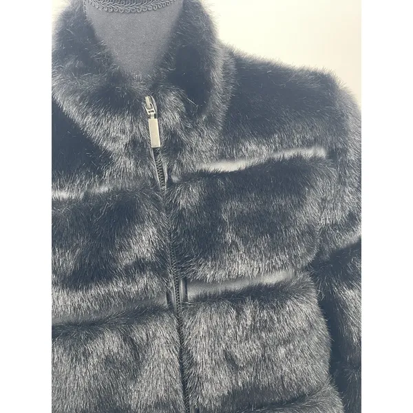 Pamela McCoy Faux Fur Black Jacket Coat Satin Lining Womens XS full‎ zip - Image 3