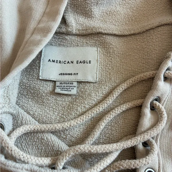 American Eagle Sweatshirt Women’s XL Jegging Fit Tan Hoodie Tie Up Drawstring - Image 2