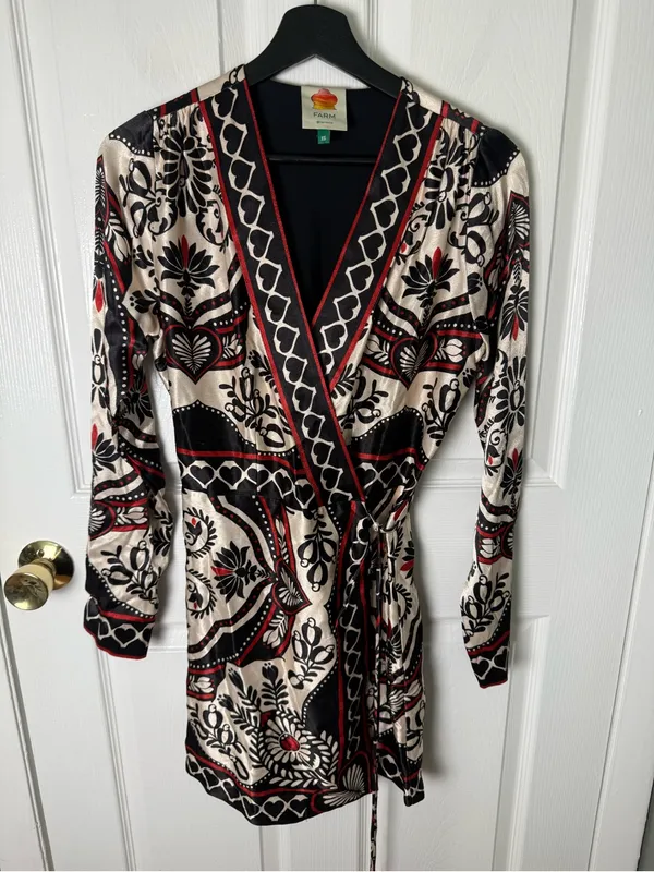 Farm Rio Passion Scarf Wrap Mini Dress XS - Image 3