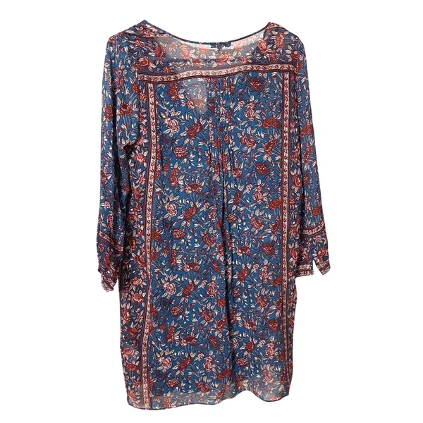 Joie 100% Silk Floral Boho Dress S Blue Burgundy Paisley Print - Image 8