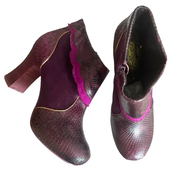 Vintage Ankle Booties Suede Leather Purple Snakeskin Boots Womens Size 6.5 - Image 7