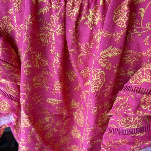 Oddi Small Rayon Blouse Ruffle Sleeve High‎ Neck Pink Orange Floral Feminine - Image 6