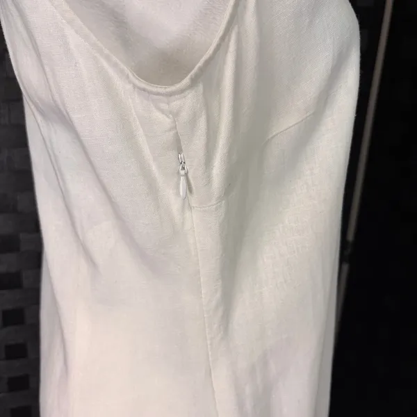 Charlie‎ Paige Linen Blend Shift Dress Womens S White Crochet Trim Grad Bridal - Image 3
