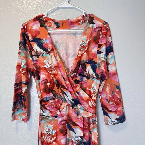 Soft‎ Surroundings Size-S Le Jardin Faux Wrap Maxi Dress Crimson Floral Print - Image 15