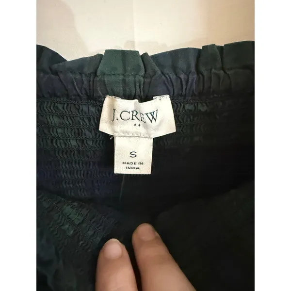 J.Crew Green Tartan Plaid Smocked Tiered Poplin Midi Dress - Image 2