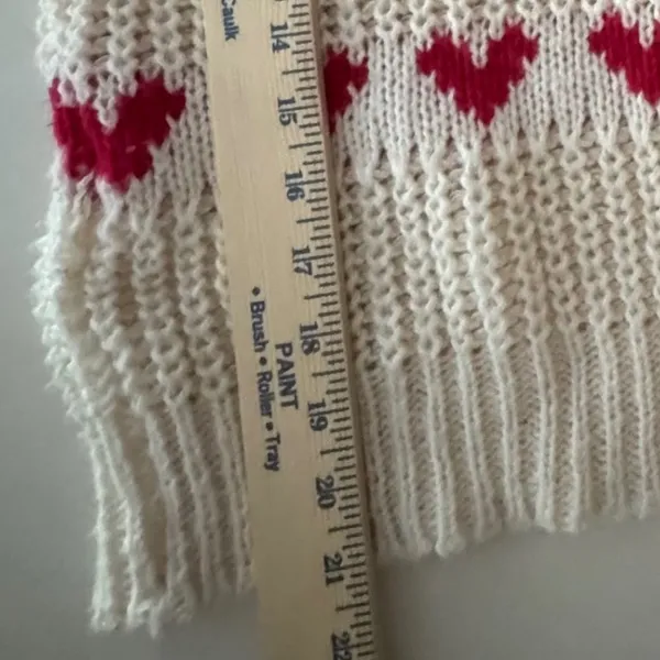Womens Cream Red Heart Chunky Knit Mock Neck Sweater Pullover Small 0787 - Image 6