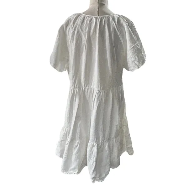 Madewell Women's Medium White Linen Blend Mini Dress Flutter Sleeve Tiered - Image 4