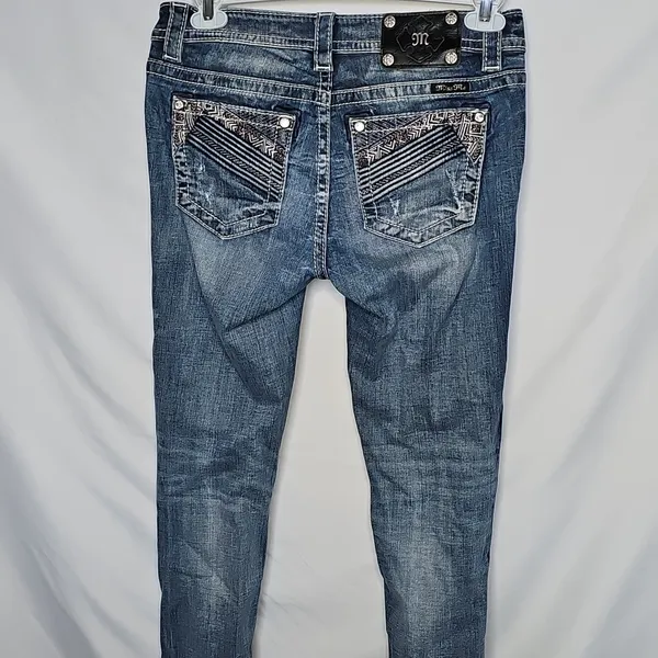 Miss Me midrise skinny stitched bling blue denim jeans sz 28 - Image 2