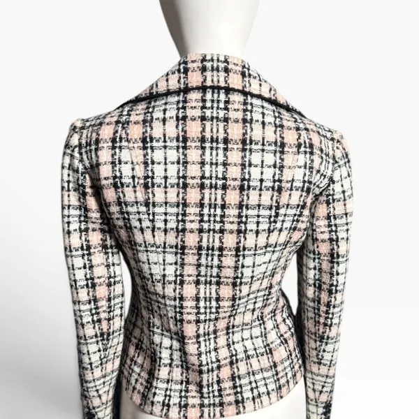 Vintage Jones New York Suit Size 4 Pink Black Plaid Tweed Double Breasted Blazer - Image 3