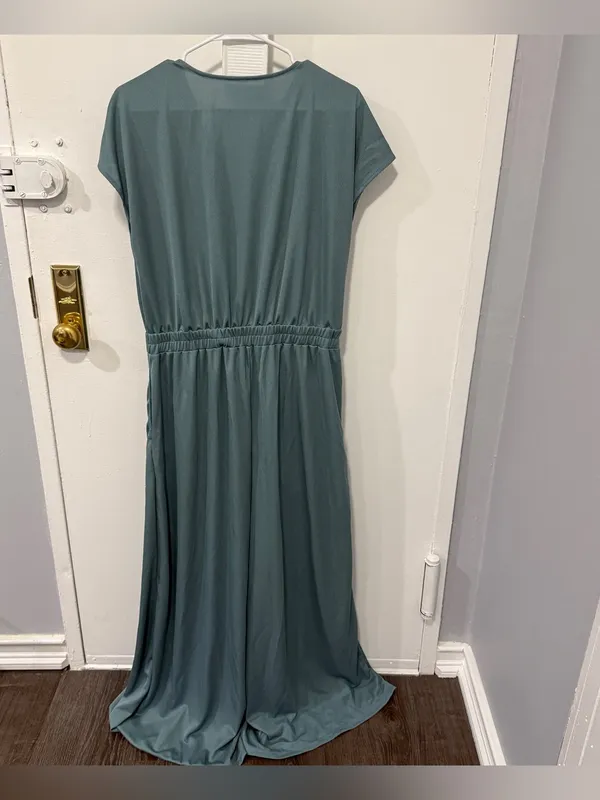 NWOT Halara Blue V Neck Short Sleeve Wide Leg Flowy Waffle Casual Jumpsuit - Image 7