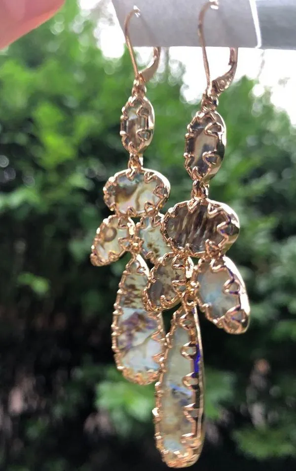 Gold and abalone dangle chandelier statement earrings - Image 3