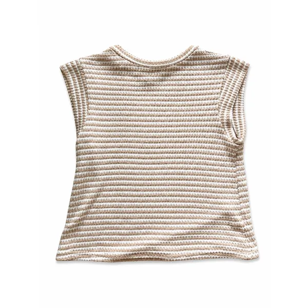 SheIn Women’s Beige Cream Striped Waffle Knit Sleeveless Top Size S - Image 2