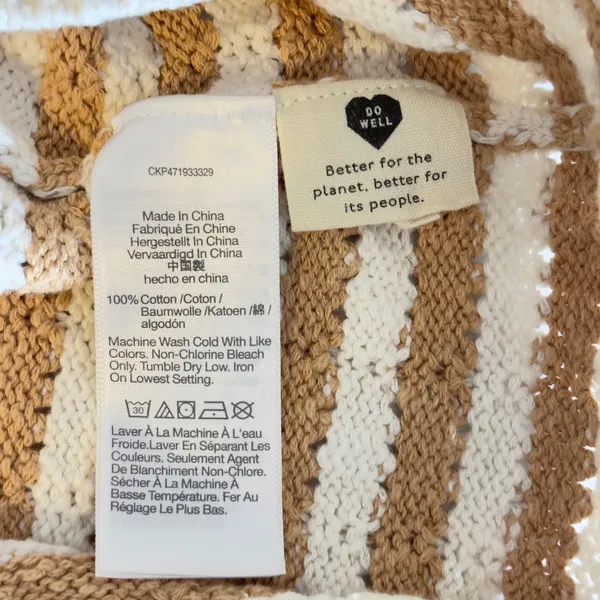 501 | Madewell Sriped Crochet Knit Tank Top‎ XXS Cream Tan Cotton Sweater Cami - Image 6