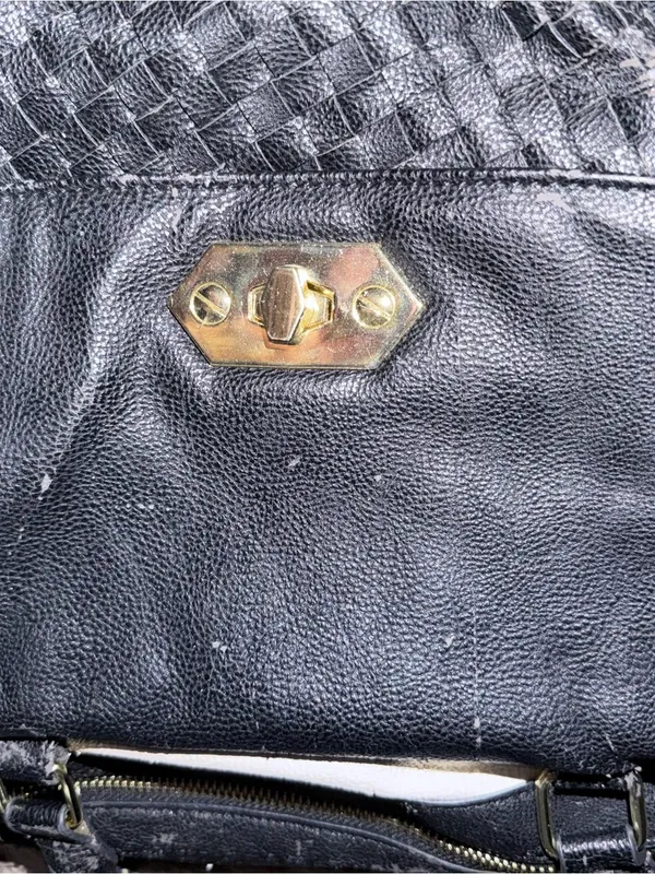 Black and White Women's Satchel Bag - Classic Two-Tone Leather - Image 3