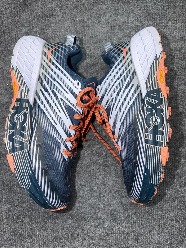Hoka One One Navy and Orange Speedgoat Trail Sneakers - Image 4