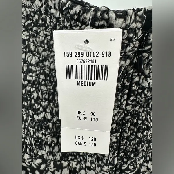 Abercrombie & Fitch NWT Emerson Black/White Chiffon Long Sleeve Midi Dress SZ M‎ - Image 4