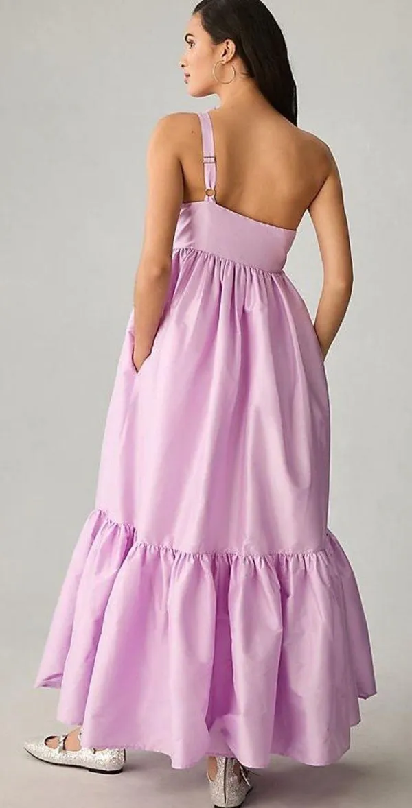 NWT Anthropologie Atsu Sally Bow One Shoulder Maxi Dress Lilac Purple XXS - Image 2