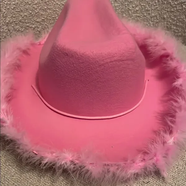 Pink Feathered Cowboy Hat - Image 3