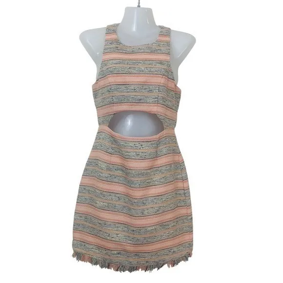 Lovers +‎ Friends Striped Cutout Mini Dress Coral Frayed Fringe Hem XS RN132829 - Image 2