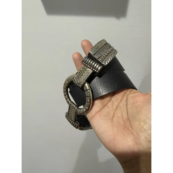 Chicos Black Leather Stretch Metal Belt Women Size L Festival Statement Boho 35" - Image 2
