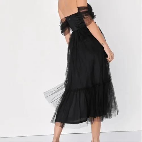 Lulus Divine Dreamer Off the‎ Shoulder Tiered Midi Dress, Black, XL, NWT - Image 6