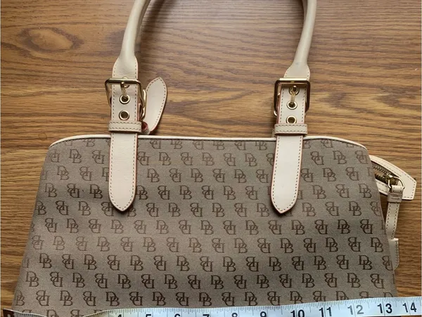 Dooney & Bourke Tan Monogram Tote Purse Designer Bag Womens Large Accessory - Image 7
