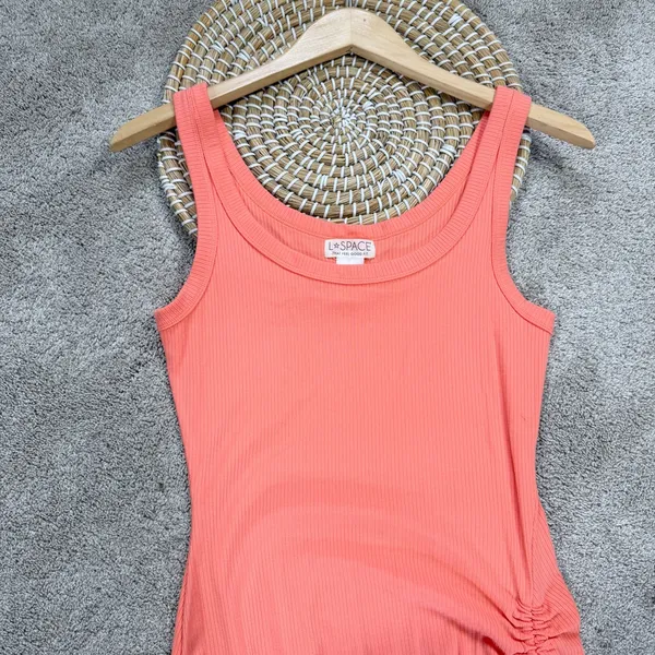 L*Space Wome’s Sandpiper Maxi Dress Sleeveless Ribbed Side Ruched Putty Orange S - Image 5